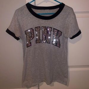 VS PINK XS Gray Sequin T-Shirt